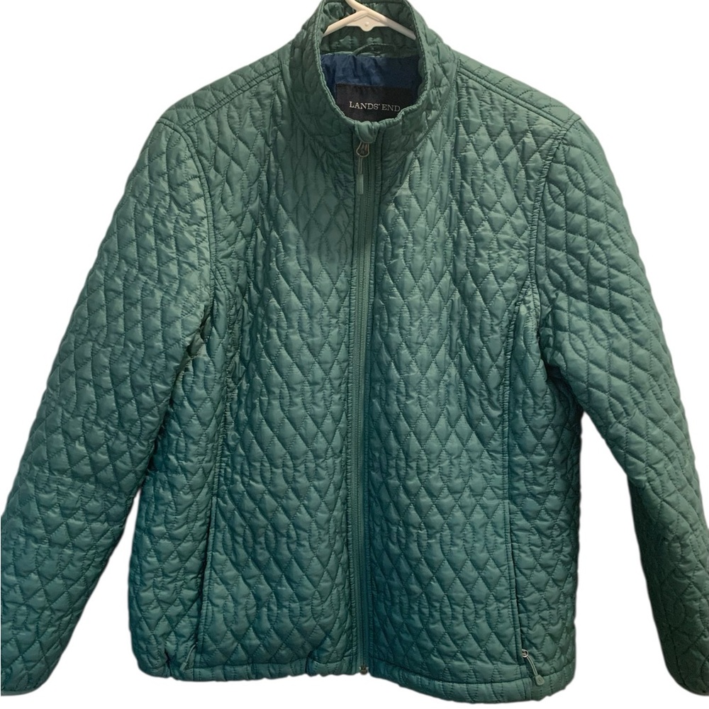 Lands End Jacket Quilted Puffer Packable in Teal Large Petite